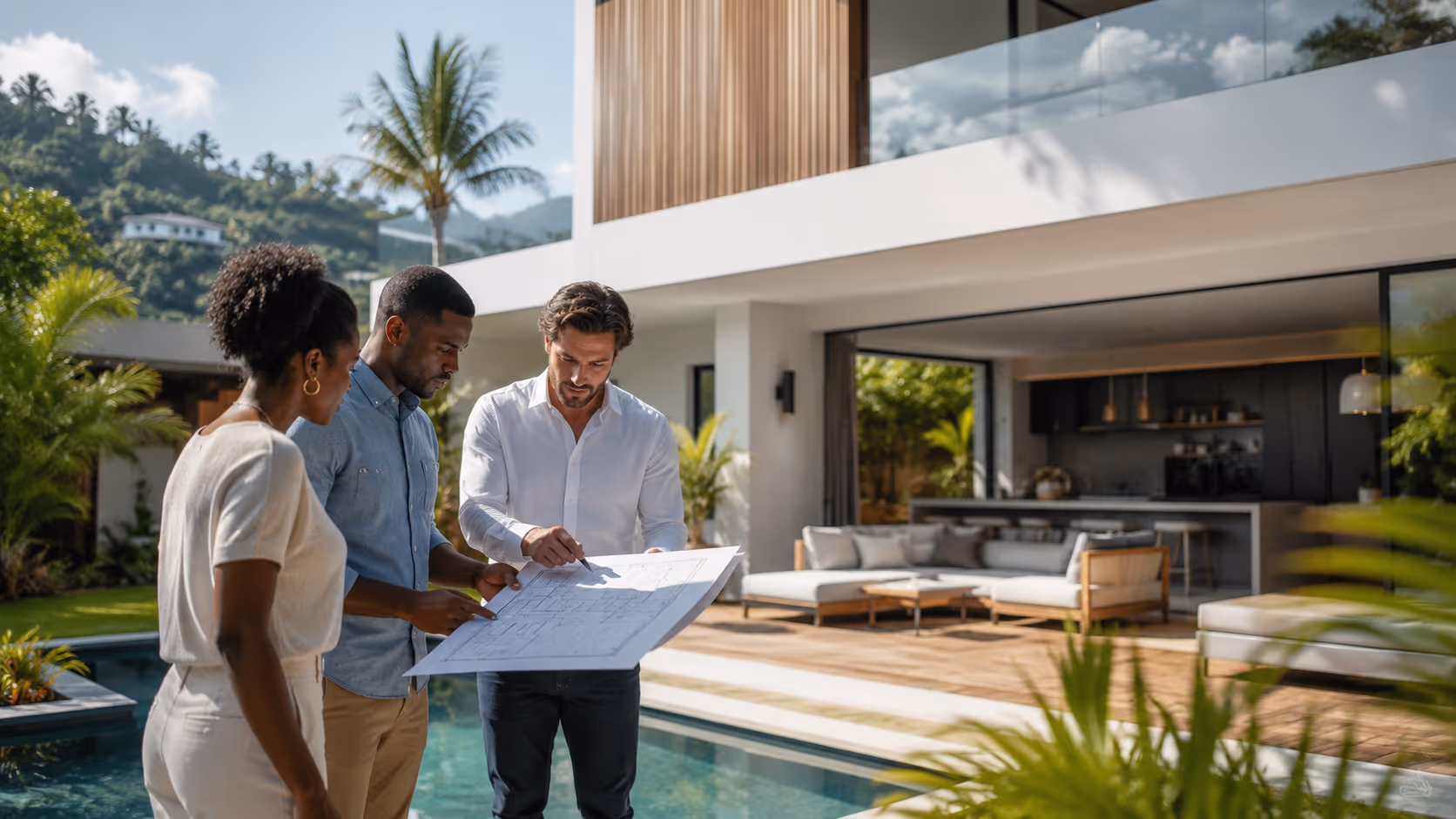 Plans d’un projet de maison contemporaine en Martinique, illustration de conception